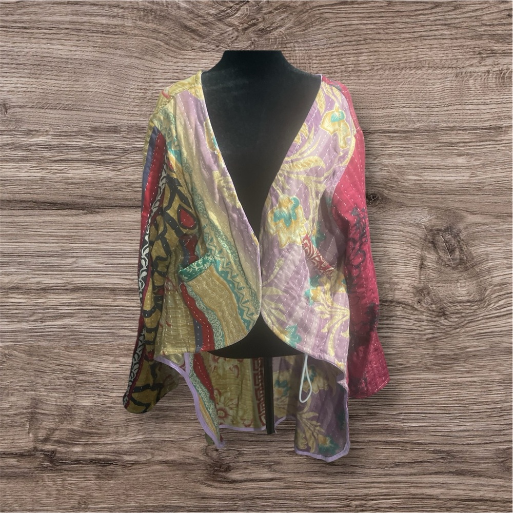 Karma Kantha Multicolor Patchwork High Low Jacket - image 1
